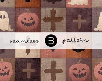 Vintage digitaal Halloween-papier: naadloos patchworkpatroon (12 x 12 JPG-download)