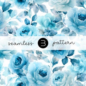 Blue Rose Watercolor Pattern: Seamless Floral Design (Digital Print, 12x12 JPG)
