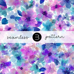 Purple Blue Watercolor Floral Pattern - Seamless Hand-Painted Flower Design for Fabric, Paper & Crafts