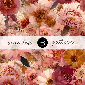 Autumn Floral Seamless Pattern - Terracotta Pink Botanical Flower Repeat