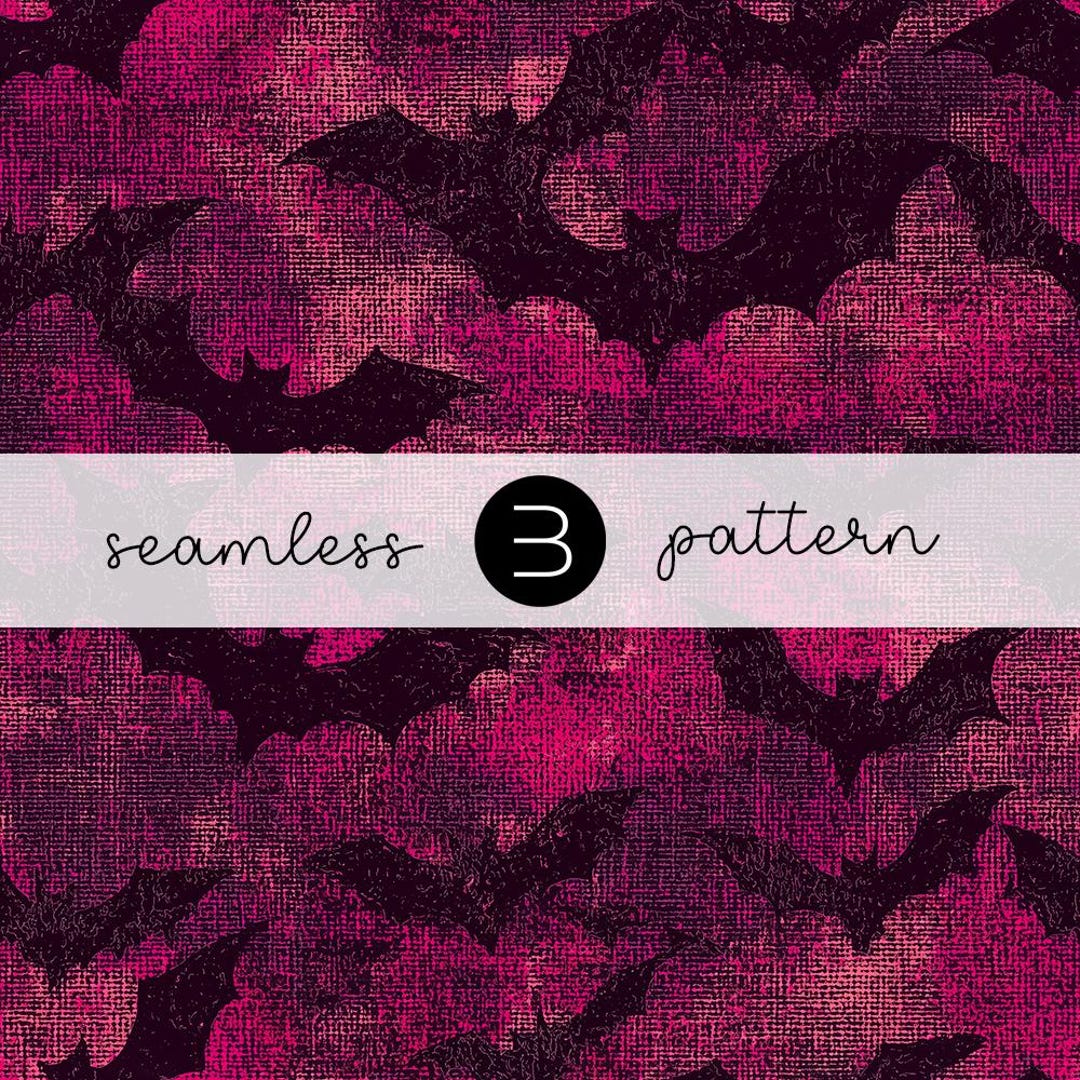Scared Bat Pattern Spooky Pink Bat Pattern: Seamless Grunge Halloween Texture (JPG Digital ...