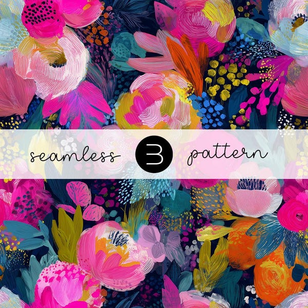 Neon Floral Garden Pattern - Vibrant Pink Botanical Seamless Digital Paper