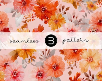 Autumn Floral Watercolor Pattern: Seamless Fall Design (JPG Digital Download 12x12 inches 300 DPI )