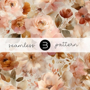 May include: A seamless floral pattern with watercolour roses in peach, pink, and brown hues. The design includes the text "seamless 3 pattern" in a banner across the image.