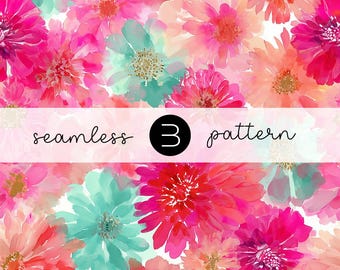 Colorful Watercolor Dahlia Seamless Pattern – Floral Textile Design for Fabric & Wallpaper