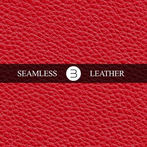 May include: A seamless red leather texture with a detailed, pebbled surface. A dark brown banner across the image reads "SEAMLESS LEATHER" with a stylized "3" in a white circle.