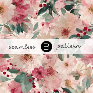 Romantiskt rött blommönster – Sömlös akvarell pion- och bärdesign för tyg och textilier