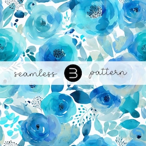 Blue Watercolor Floral Seamless Pattern – Hand-Painted Botanical Design for Fabric & Decor