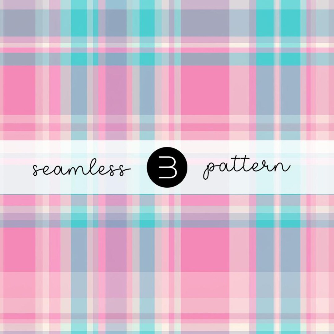 Classic Pink Aqua Plaid Seamless Pattern - Preppy Pastel Check Digital ...