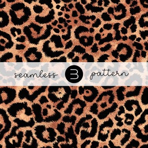 May include: A seamless leopard print pattern in black and copper tones. The image includes the text "seamless 3 pattern" on a white banner. The design is repeated across the entire image, creating a continuous pattern.