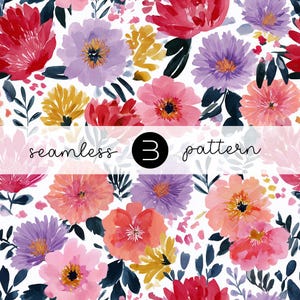 Colorful Watercolor Floral Pattern - Seamless Hand-Painted Bold Flower Design for Fabric & Digital Use