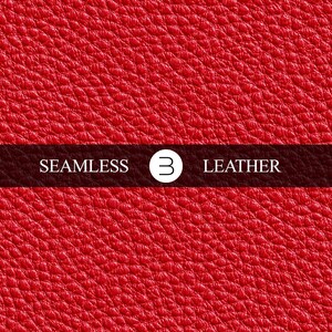 May include: A seamless red leather texture with a detailed, pebbled surface. The image features a dark brown band across the centre with the words "SEAMLESS" and "LEATHER" in white, along with a white circle with the number "3".