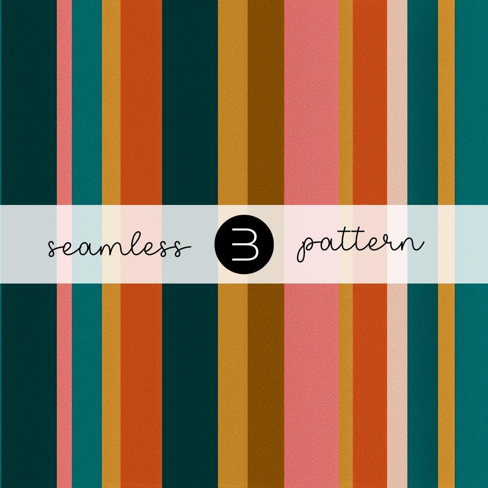 Retro Stripe Pattern: Teal, Mustard, Coral, Burnt Orange (JPG