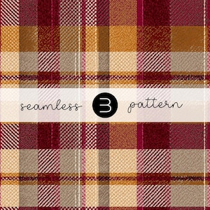 May include: A seamless pattern design featuring a plaid pattern in shades of burgundy, gold, tan, and cream. The design includes the text "seamless 3 pattern" in a white banner across the image.