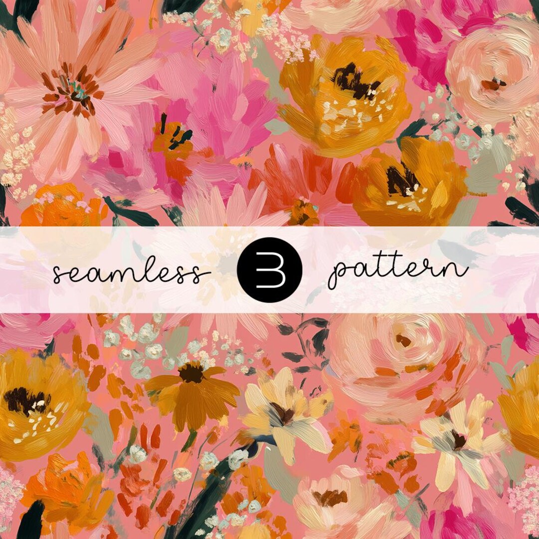 Warm Pink Floral Pattern – Hand Painted Garden Flowers, Seamless Spring ...