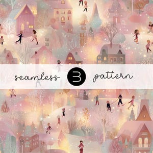 Winter Kids Pastel Village Seamless Pattern