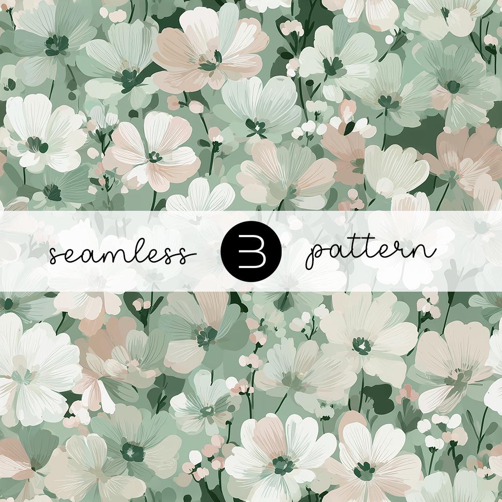 Sage Green Floral Pattern – Soft Ivory Botanical Flowers Seamless ...