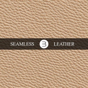 May include: A seamless, tan leather texture fills the frame. A dark brown band across the center displays the words "SEAMLESS" and "LEATHER" in white, with a stylized "3" in a white circle between them. The leather has a subtle, pebbled appearance.