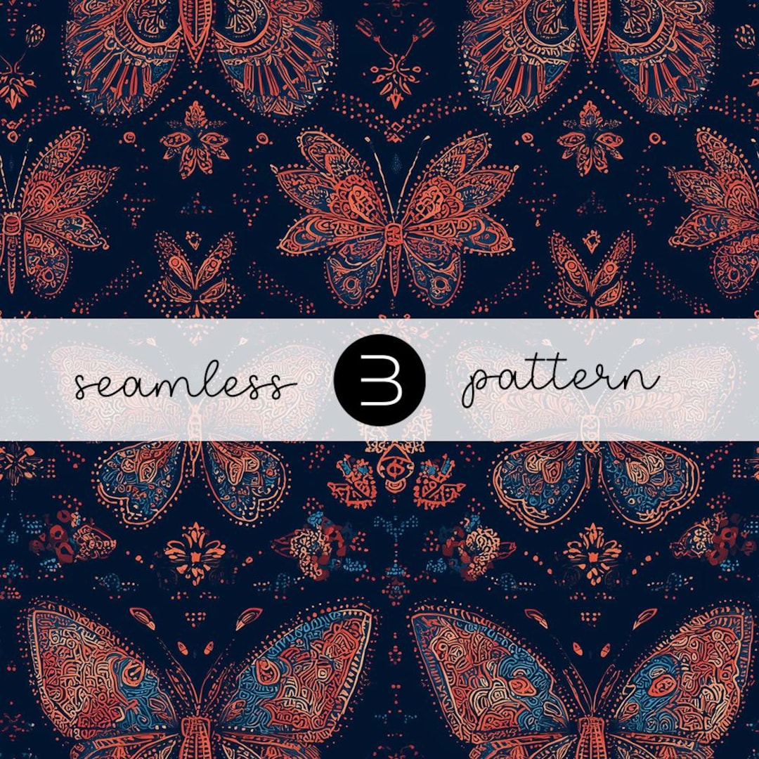 Midnight Tribal Butterfly Pattern - Seamless Dark Blue Boho Moth Design ...