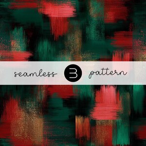 May include: Abstract seamless pattern with brushstroke textures in red, green, gold, and black. The design features the text "seamless 3 pattern" in a white banner across the image. The overall theme is artistic and decorative.