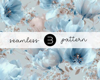 Blue Floral Pattern – Seamless Botanical Flower Design for Fabric, Scrapbooking and Wallpaper