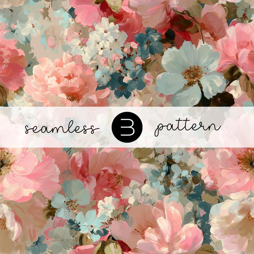 Vintage Floral Seamless Pattern - Soft Pink Blue Botanical Flower ...