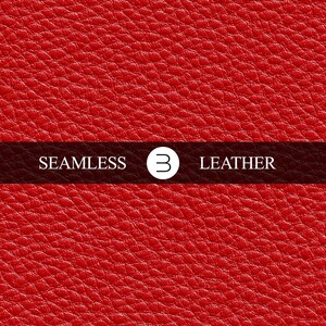 May include: A seamless red leather texture with a detailed, bumpy surface. A dark brown band across the image displays the words "SEAMLESS" and "LEATHER" with a stylized "3" in between.