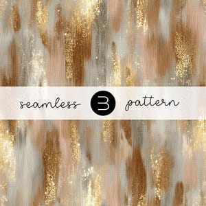 Könnte beinhalten: Abstraktes nahtloses Muster mit vertikalen Pinselstrichen in Gold, Rosé und Grau auf neutralem Hintergrund. Der Text "seamless 3 pattern" wird in einem weißen Banner über dem Bild angezeigt.
