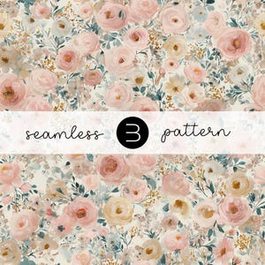 Watercolor Floral Seamless Pattern - Soft Blush Botanical Flower Repeat for Fabric