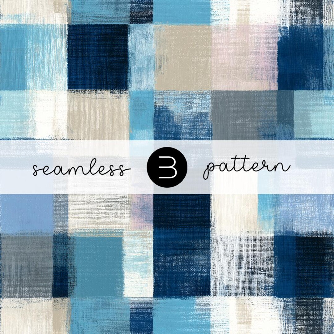 Blue and Beige Checkered Pattern: Painterly Plaid Fabric Design (JPG ...