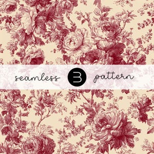 May include: Seamless pattern featuring a detailed floral design in shades of burgundy and cream. The pattern includes large peony blooms and other floral elements. The words "seamless 3 pattern" are written across the image.