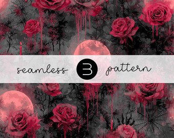 Gothic Rose Halloween Pattern - Seamless Dark Floral with Blood Moon & Webs