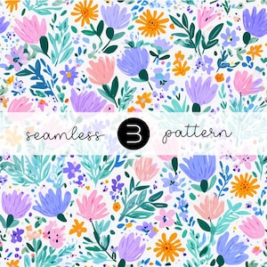 Whimsical Watercolor Floral Pattern - Seamless Colorful Hand-Painted Flowers for Fabric & Digital Paper