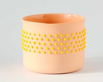 Handcrafted Limoges Porcelain Cup or Bowl with Yellow Speckled Exterior, Colorful Porcelain Mug with unique design by KUNN Store