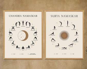 Sun and Moon Salutation Poster, Yoga Poses Print, Yoga Routine Poster, Yoga Lover Gift, Yogi Printable, Yoga Exercise Print, Yoga Wall Decor