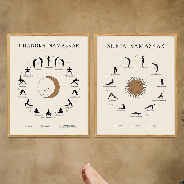 Sun and Moon Salutation Poster, Yoga Poses Print, Yoga Routine Poster, Yoga Lover Gift, Yogi Printable, Yoga Exercise Print, Yoga Wall Decor