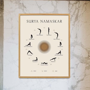 Sun Salutation Poster, Surya Namaskar, Yoga Lover Gift, Yogi Printable, Yoga Exercise Print, Yoga Poster, Ashtanga Vinyasa Yoga, Asanas Art