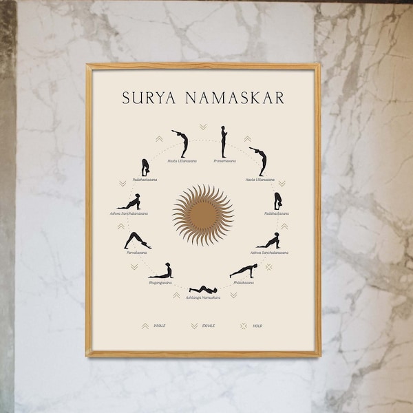 Sun Salutation Poster, Surya Namaskar, Yoga Lover Gift, Yogi Printable, Yoga Exercise Print, Yoga Poster, Ashtanga Vinyasa Yoga, Asanas Art