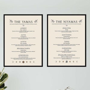 Yamas and Niyamas Poster, Yoga Art Print, Hindu Wall Art, Spiritual Room Decor, Meditation Room Decor, 8 Limbs of Yoga, Yogi Art Gifts,