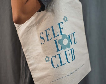 Self Love Club Tote Bag, Cotton Reusable Bag, Trendy Aesthetic Tote, Spread Love Tote Bag, Canvas Bag, Summer Tote, Retro Flower Tote Bag