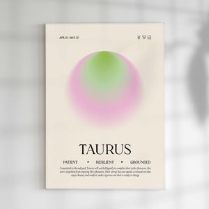 Taurus Wall Art, Zodiac Poster, Taurus Gift, Star Sign Decor, Zodiac Aura Print, Spiritual Star Sign, Taurus Gradient Aura, Astrology Art