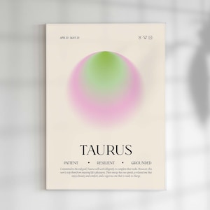 Taurus Wall Art, Zodiac Poster, Taurus Gift, Star Sign Decor, Zodiac Aura Print, Spiritual Star Sign, Taurus Gradient Aura, Astrology Art