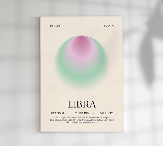 Libra Wall Art, Zodiac Poster, Libra Gift, Star Sign Decor, Zodiac Aura Print, Spiritual Star Sign Print, Libra Gradient Aura, Astrology Art