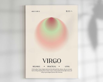 Virgo Wall Art, Zodiac Poster, Virgo Gift, Star Sign Decor, Zodiac Aura Print, Spiritual Star Sign, Virgo Gradient Aura, Astrology Wall Art