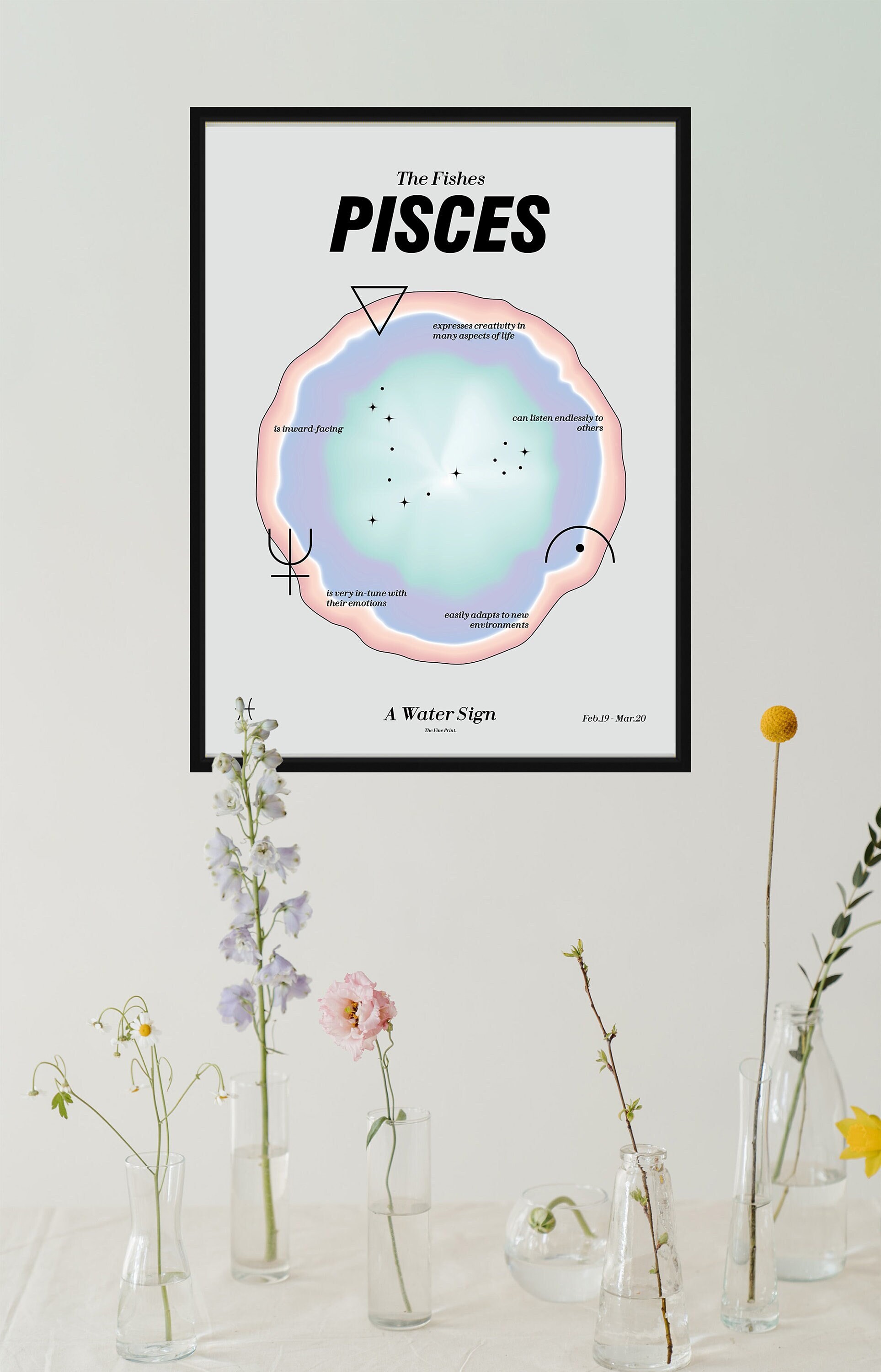 Pisces Wall Art, Zodiac Poster, Pisces Gift, Star Sign Decor, Zodiac Aura Print, Spiritual Star Sign Print, Gradient Aura, Astrology Art