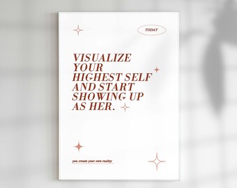 Visualize Your Highest Self Print, Aura Gradient, Manifestation Print, Trendy Dorm Decor, Spiritual Art Print, Mindful Quote Art, Selfcare