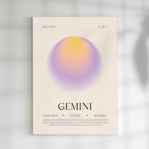 Gemini Art, Zodiac Poster, Gemini Gift, Star Sign Decor, Zodiac Aura Print, Spiritual Star Sign Print, Gemini Gradient Aura, Astrology Art