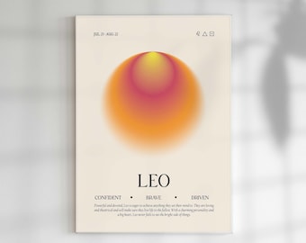 Leo Wall Art, Zodiac Poster, Leo Gift, Star Sign Decor, Zodiac Aura Print, Spiritual Star Sign Print, Leo Gradient Aura, Astrology Art