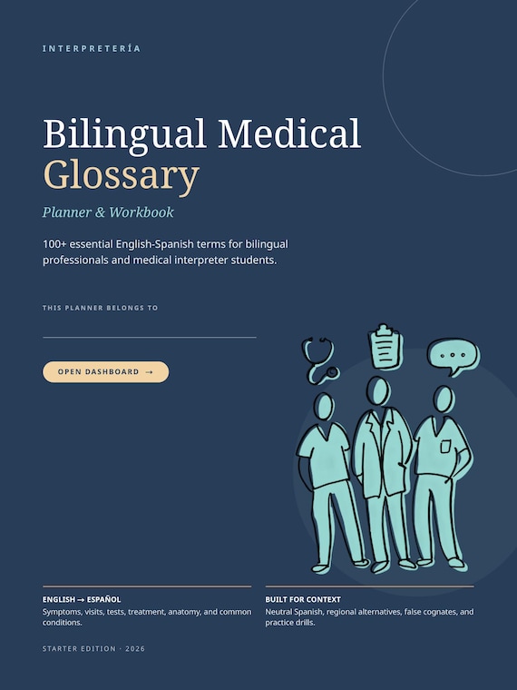 Bilingual Medical Glossary Planner | English-Spanish Medical Terms Workbook for Interpreters | GoodNotes Digital Download