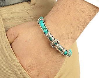 Sterling Silver Turquoise Multi Flex Pro Bracelet: unisex Design, Transforms into a finger wheel.